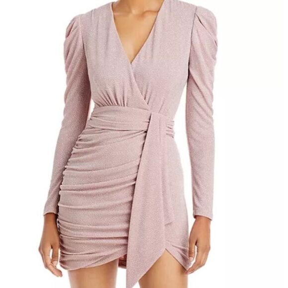 Aqua Metallic Faux Wrap Dress - Picture 1 of 6